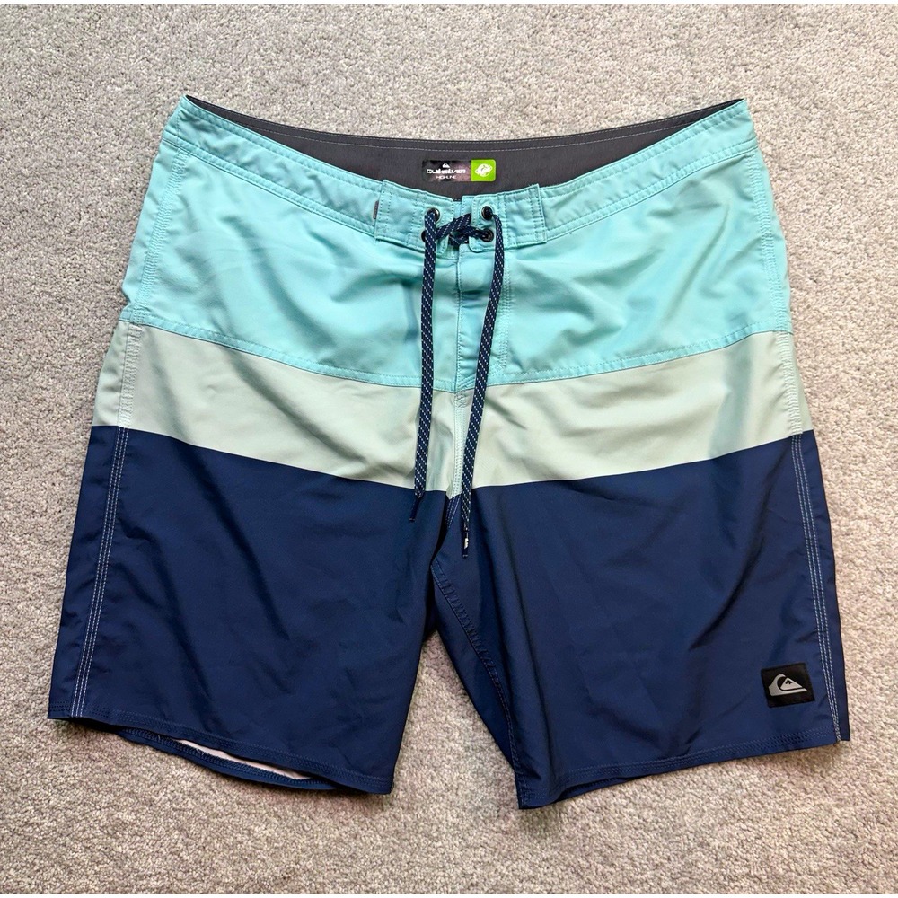 Quiksilver Highline SurfSilk Boardshorts Mens 38 Blue Green Board Shorts
